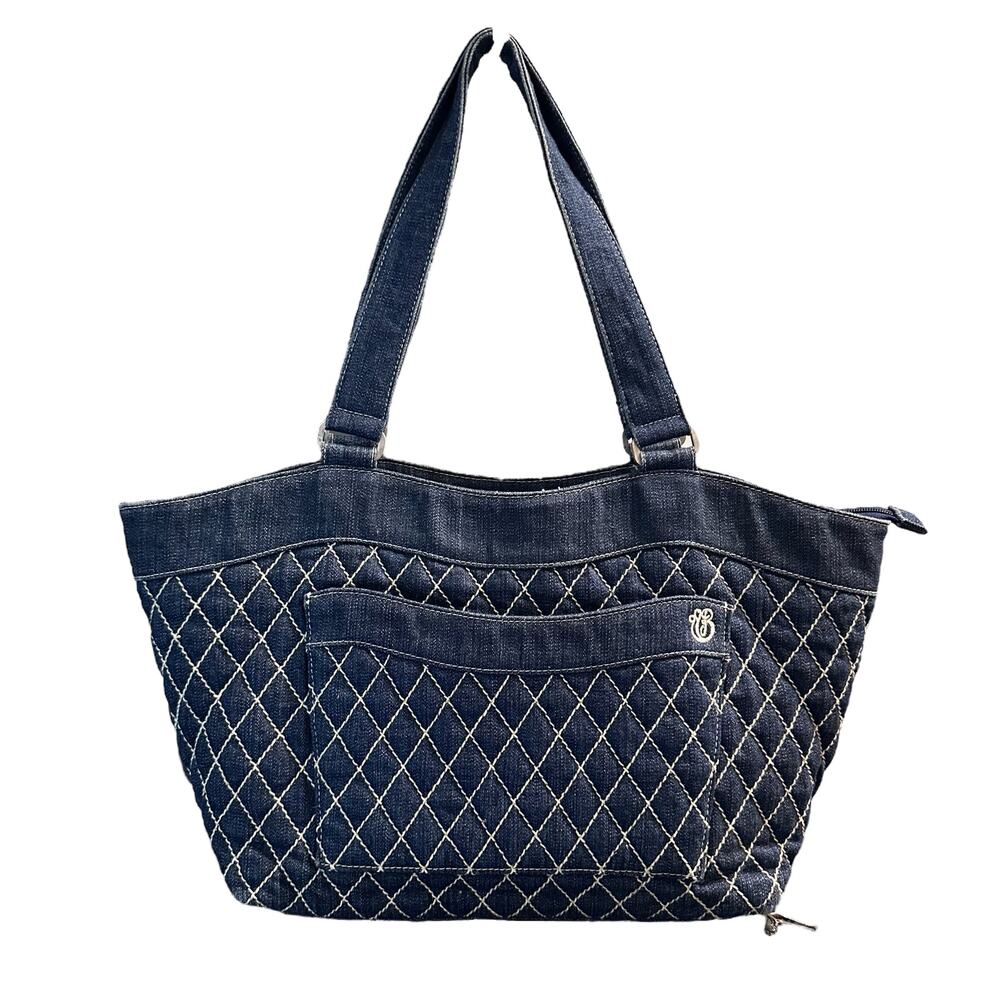 VERA BRADLEY QUILTED BLUE JEAN TOTE with cream top unique